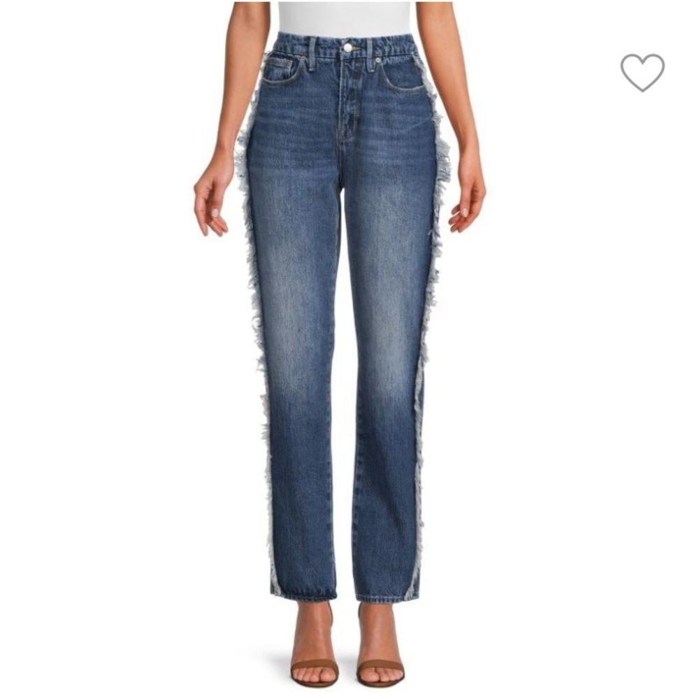 GOOD AMERICAN Good Boy Side Frayed Straight Leg Jeans Size 16